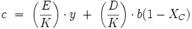 c \ = \ \left( {E \over K} \right) \cdot y \ + \ \left( {D \over K} \right) \cdot b (1-X_C )